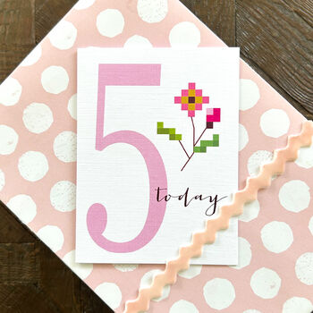 Mini Cross Stitch 5th Birthday Card, 3 of 5