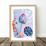 Cool Blue Flower And Leaf Art Print, thumbnail 6 of 8