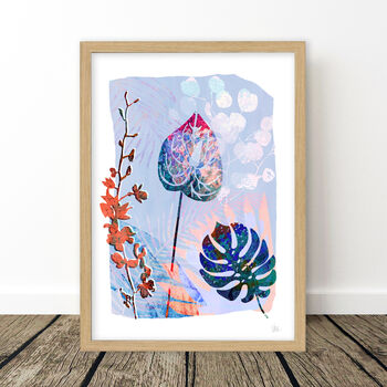 Cool Blue Flower And Leaf Art Print, 6 of 8