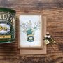 Feverfew Posy In Golden Syrup Tin Greeting Card, thumbnail 1 of 3