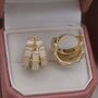 Monaco D’or Gold Champagne Pavé Row Bamboo Flower Hoop Earrings, thumbnail 2 of 3