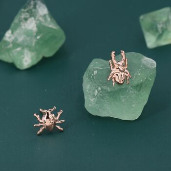 Sterling Silver Tiny Mismatched Stag Beetle Stud Earrings, 3 of 12