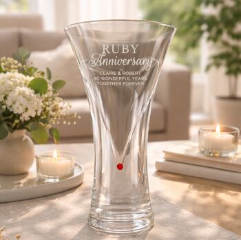 Ruby Wedding Anniversary Gifts Personalised Crystal Glass Vase, 7 of 7