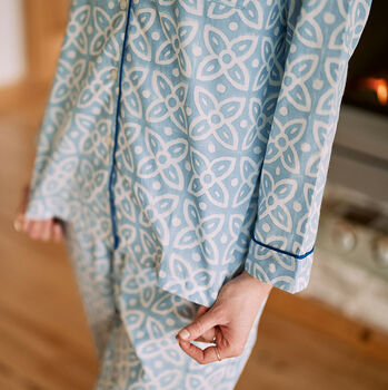 Powder Blue Moroccan Print Handmade Pyjama Set, 2 of 12