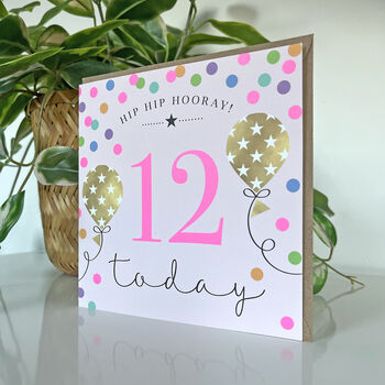 Balloon Brights 12th Birthday Card Pink, 2 of 2