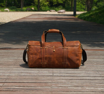 Stitched Detail Genuine Leather Holdall Vintage Look, 9 of 9