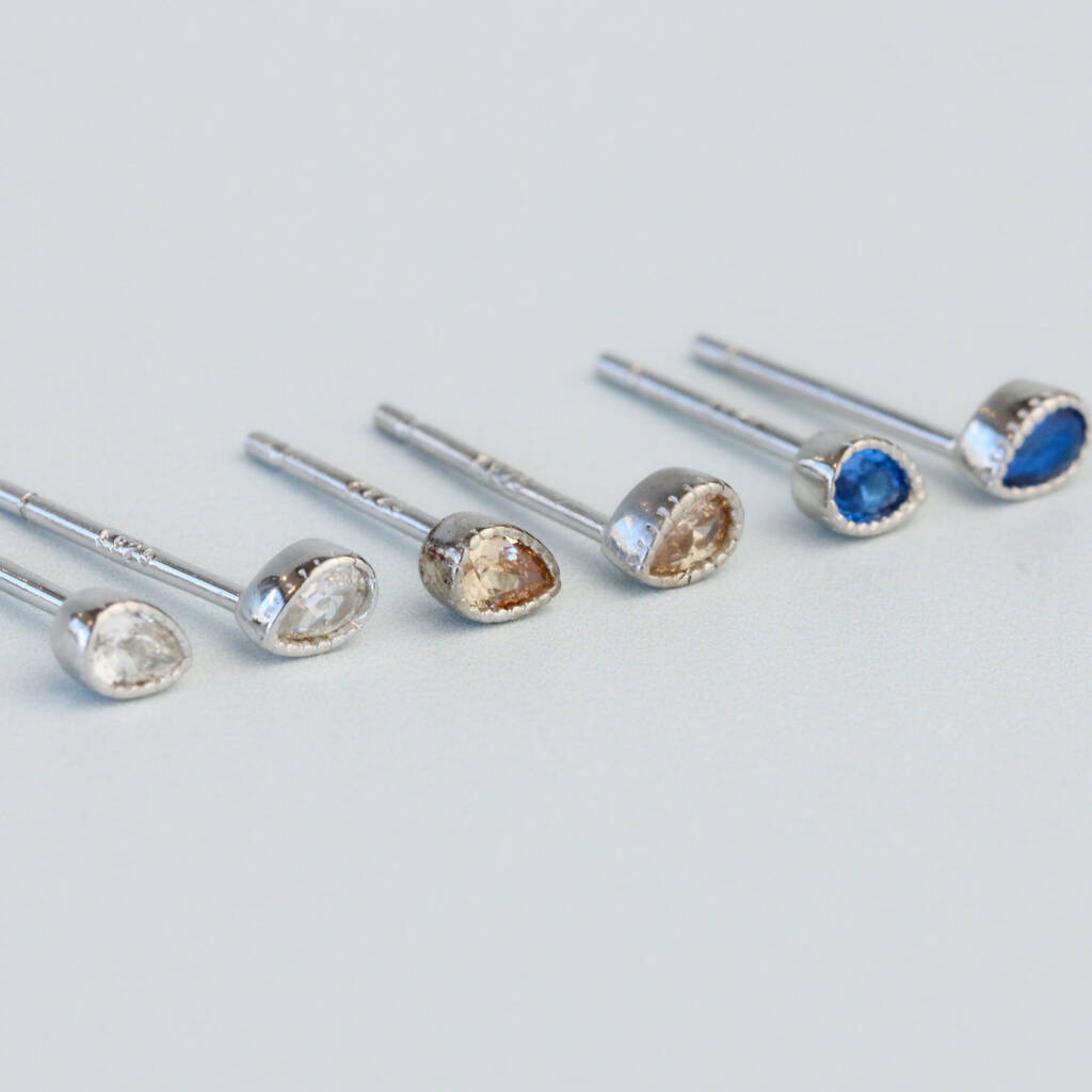 Sterling Silver Tiny Teardrop Crystal Stud Sleeper Earrings, 1 of 5