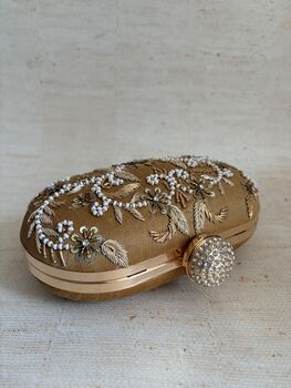 Gold Handcrafted Embroidered Clutch Bag, 4 of 8