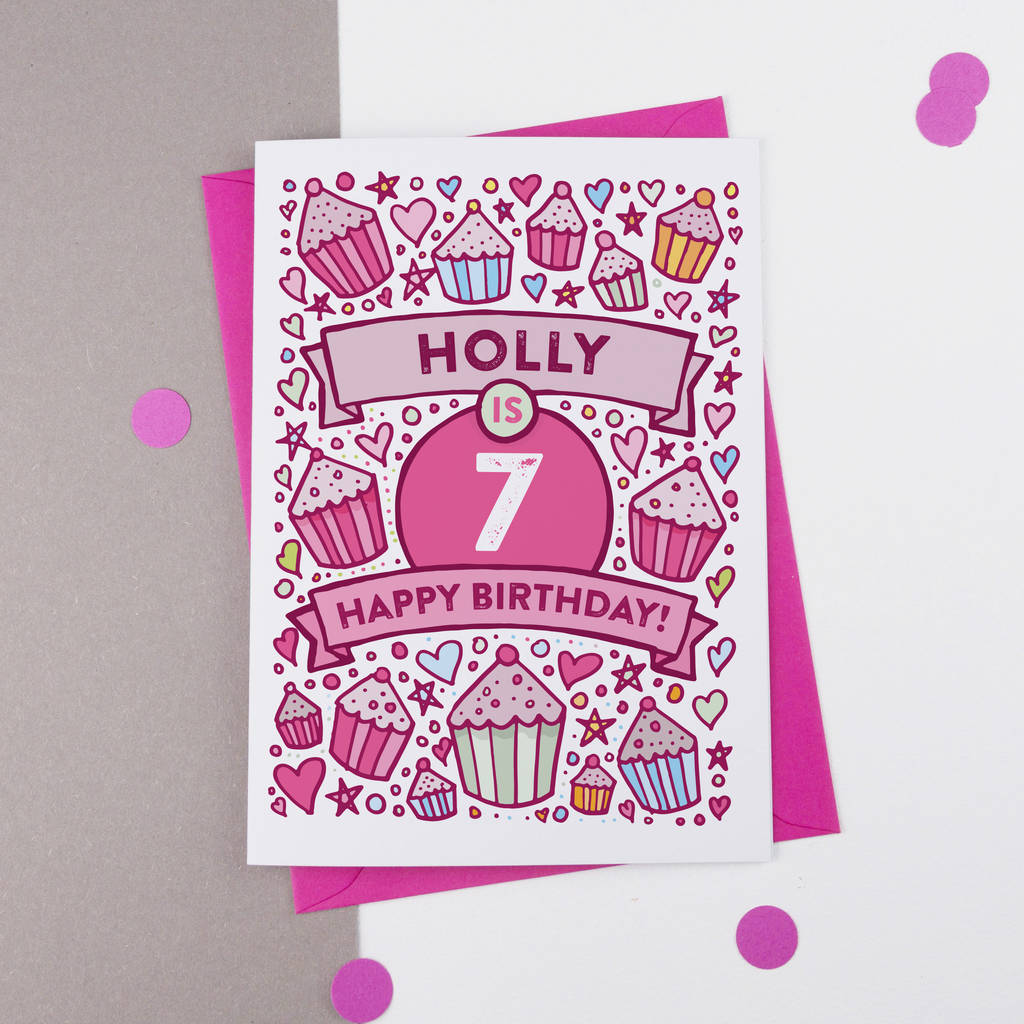 7th Birthday Card Cupcake Personalised