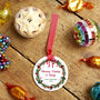 Mummy Daddy And Bump Ceramic Round Christmas Decoration, thumbnail 2 of 7