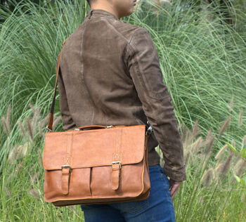 Vegetable Tanned Genuine Leather Laptop Bag, 9 of 12