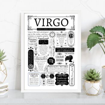 Personalised Virgo Zodiac Birthday Print, 2 of 9