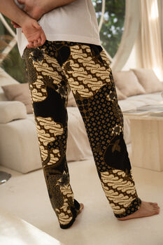 Men's Black Satin Batik Joggers, 3 of 8