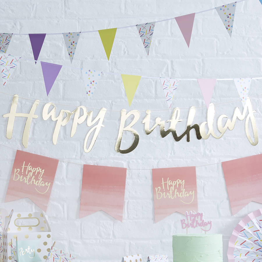 Designer Gold Foiled Happy Birthday Bunting Backdrop, 1 of 2