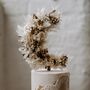 Gold Crescent Moon Dried Flower Wedding Cake Topper, thumbnail 1 of 2