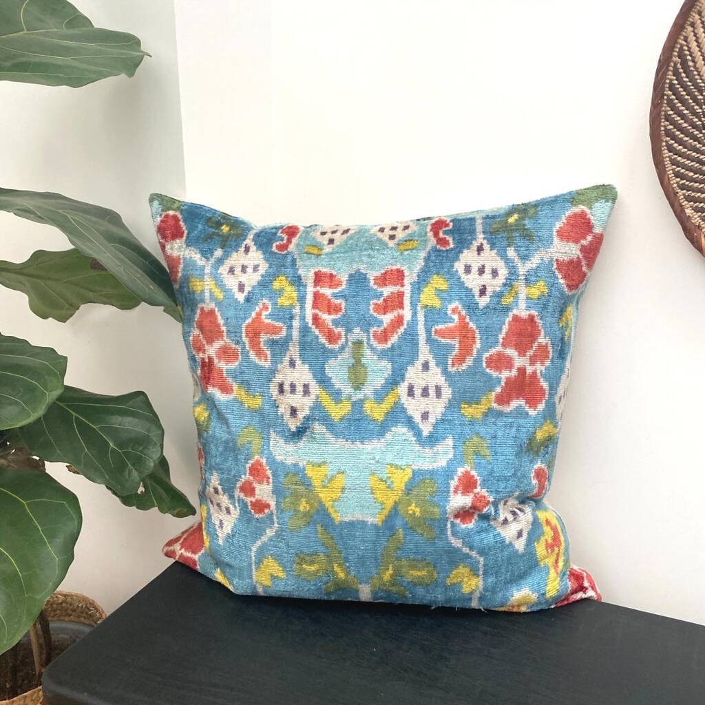 Blue Velvet Ikat Cushion Cover By My Little Wish