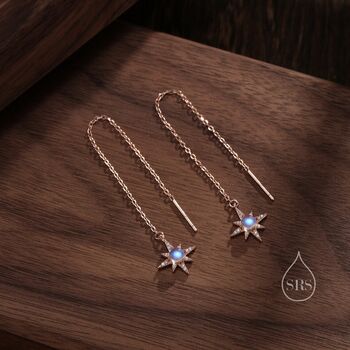 Moonstone And Cz Starburst Threader Earrings, 5 of 9