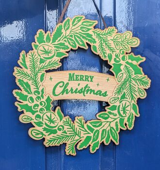 Screenprinted Foliage Wooden Christmas Wreath, 7 of 7
