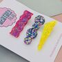 Pink, Blue And Yellow Glitter Assorted Resin Hair Clips, thumbnail 2 of 4
