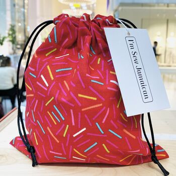 Red Confetti Sprinkles Cotton Drawstring Gift Pouch Bag, 2 of 6