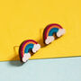 Colourful, Wooden Rainbow Stud Earrings, thumbnail 1 of 3