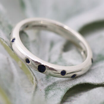 Starry Night Silver Scattered Blue Sapphires Ring, 3 of 4