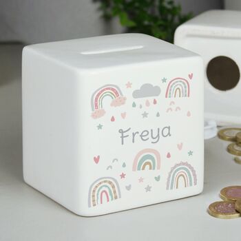 Personalised Rainbow Ceramic Square Money Box, 2 of 2
