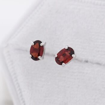 Genuine Garnet Crystal Stud Earrings In Sterling Silver, 3 of 12