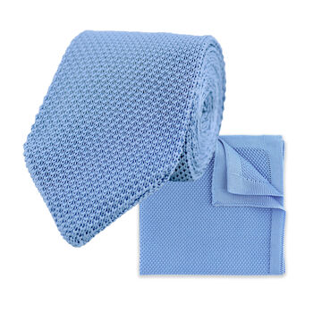 Wedding Handmade Polyester Knitted Pocket Square In Light Blue, 9 of 9