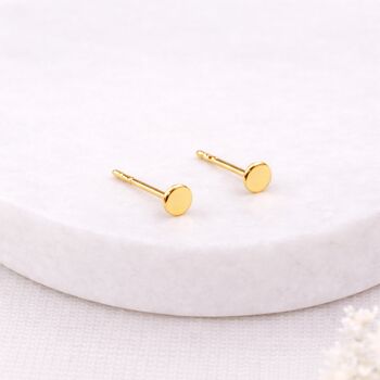 Gold Plated Sterling Silver Disc Micro Stud Earrings – 3mm, 2 of 10