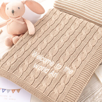 Personalised Unisex White Luxury Baby Cable Blanket, 9 of 12