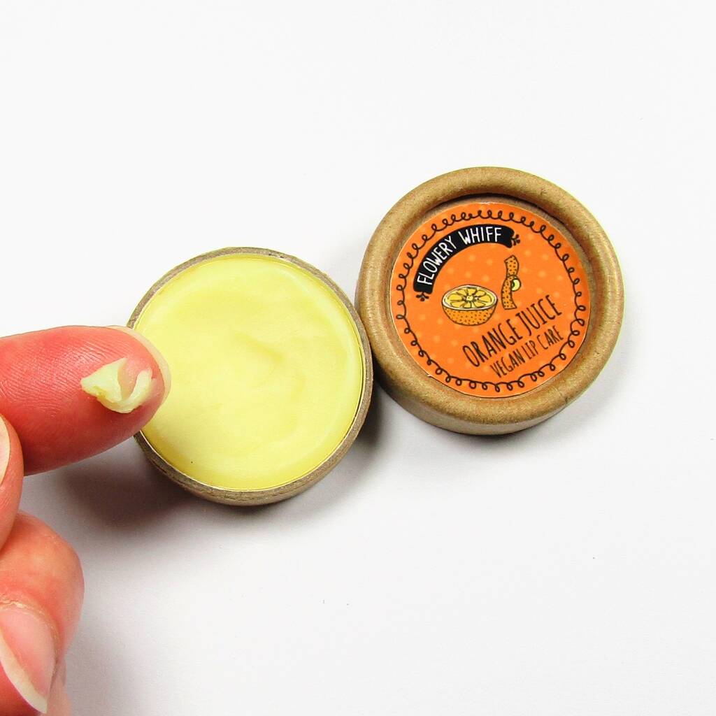 Orange Juice Vegan Lip Balm In Plastic Free Card Pot By Flowery Whiff