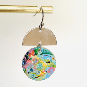 Handmade Leather Small Full Moon Dangly Earrings Marbled, 2 of 8