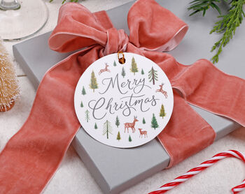 12 Christmas Gift Tags With Christmas Forest Reindeer Design And Gold Twine, 2 of 4