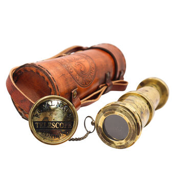 Nautical Brass Telescope With Leather Case, 11 of 12