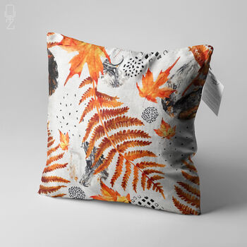 Cushion Cover With Abstract Orange Dry Leaves Pattern, 2 of 7