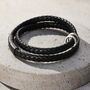 Men's Personalised Black Leather Message Bracelet, thumbnail 1 of 6