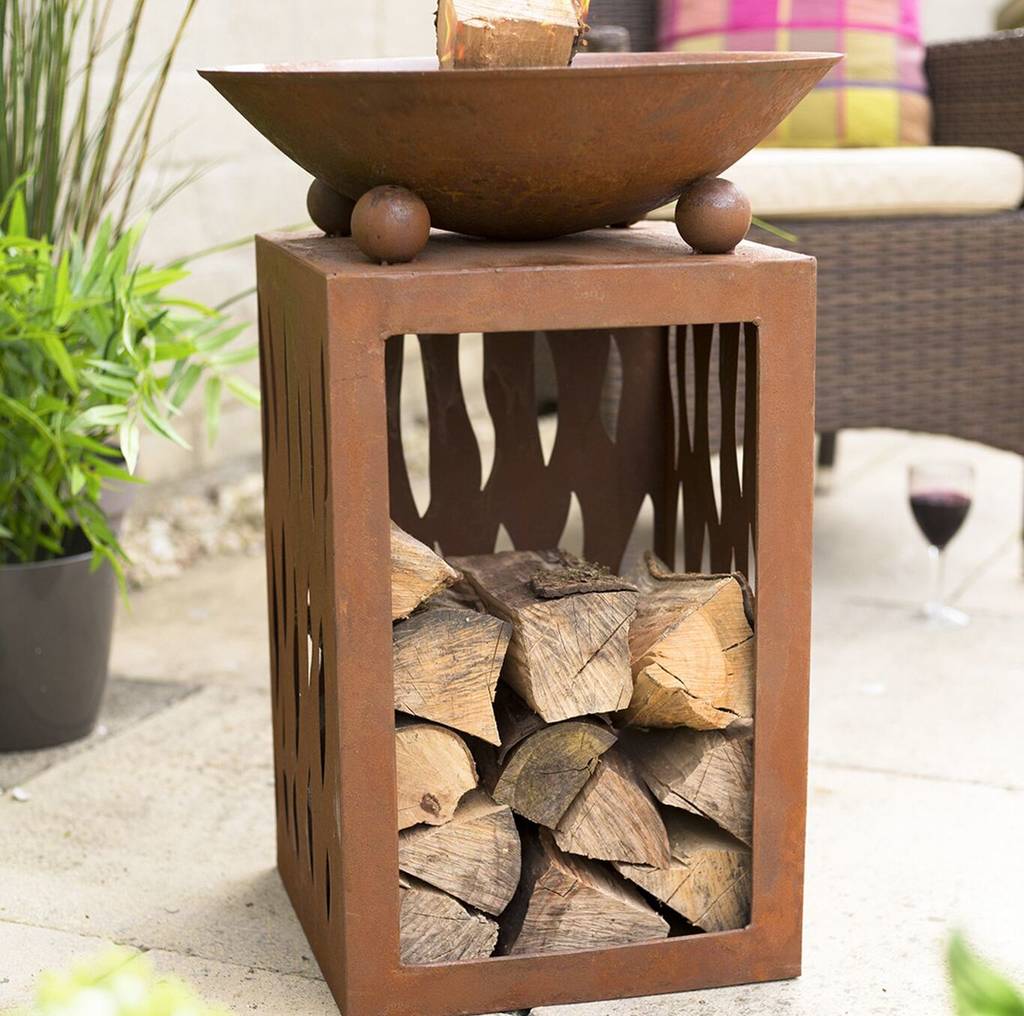 Oxidised Steel Firepit With Stand
