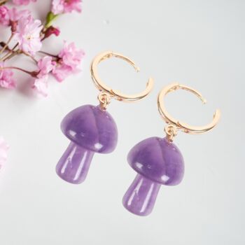 Gifts For Her Mushroom Earrings Amethyst Crystal Jewellery, 5 of 5