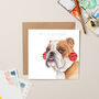 Bulldog With Bauble Ears Christmas Card With Gold Foil, thumbnail 1 of 4