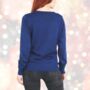 Christmas Jumper Women's Navy Blue With Silver Star Detail, thumbnail 4 of 4