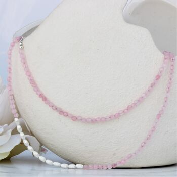 Rose Quartz And Sterling Silver Long Beaded Necklace, 7 of 10