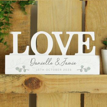 Personalised Botanical Wooden Love Block Sign Ornament, 3 of 4
