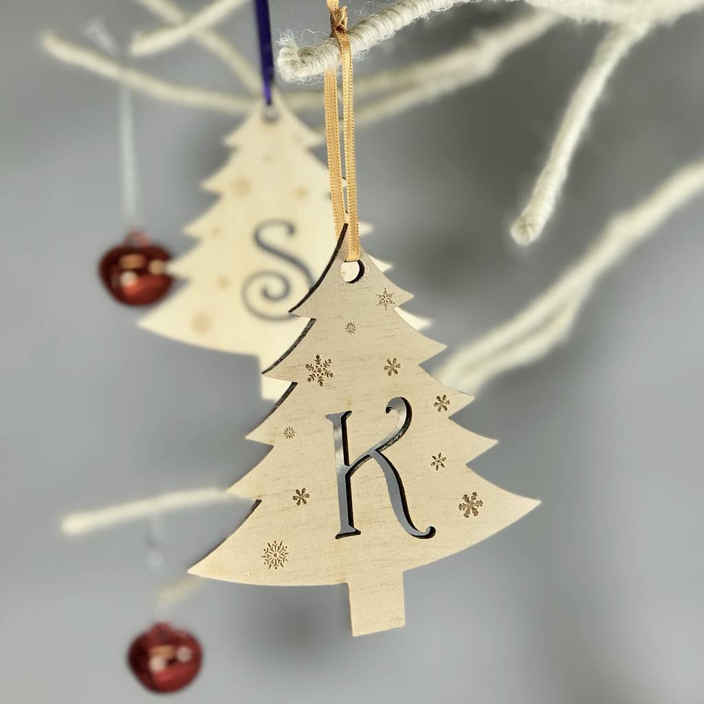Greeting Card Personalised Heart Initials Wooden Christmas Tree Decoration 