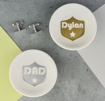 Personalised Mens Badge Jewellery And Cufflinks Dish, 3 of 6