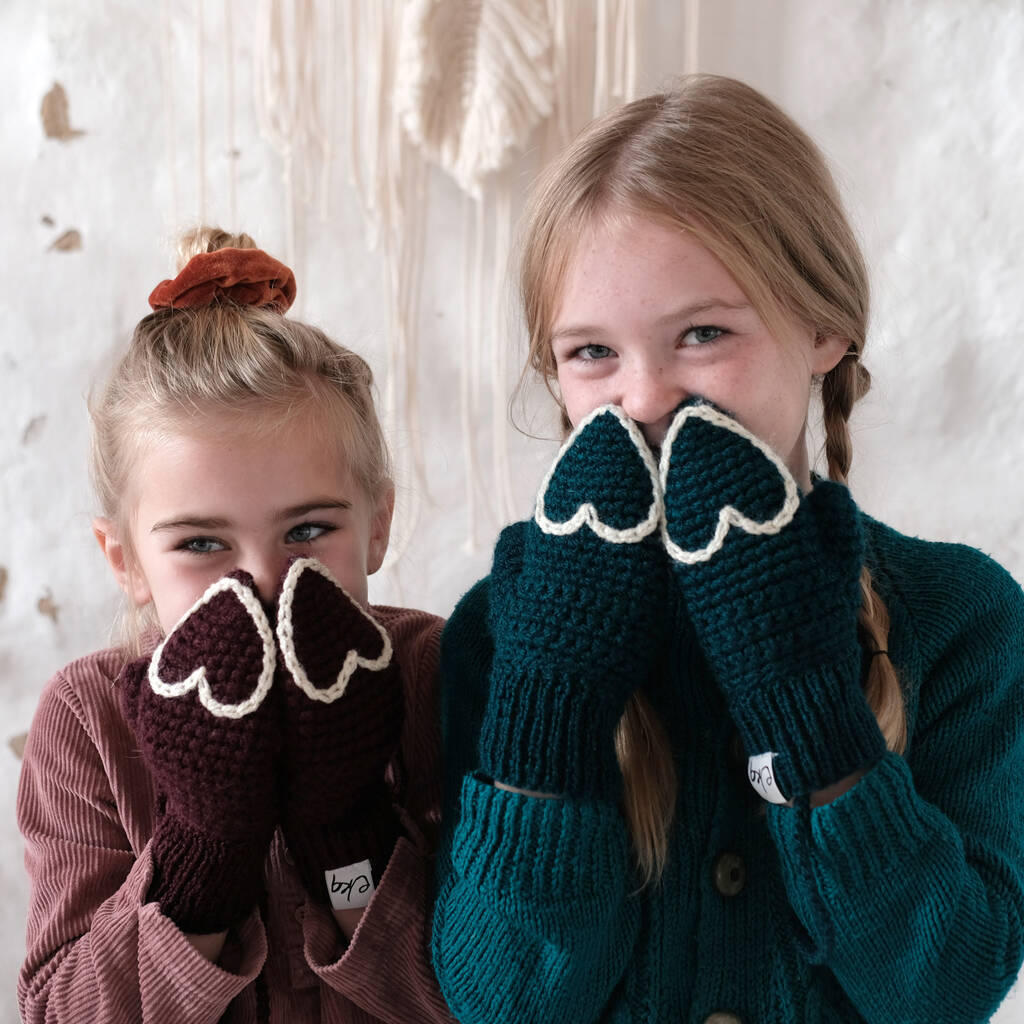 Original Gifts for kids - Child's Heart Tipped Handmade Mittens