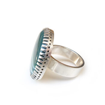 Banded Green Agate Gemstone Ring Set In Sterling Silver, 5 of 5