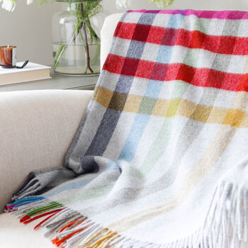 Grey And Bright Stripe Check Lambswool Throw, 4 of 6