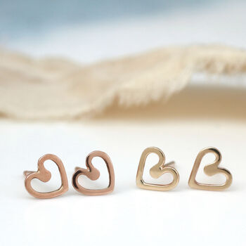Tiny 9ct Gold Earrings. Heart Studs, 2 of 12