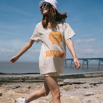 Staycation Women's Slogan T Shirt With Sun Graphic, 3 of 4